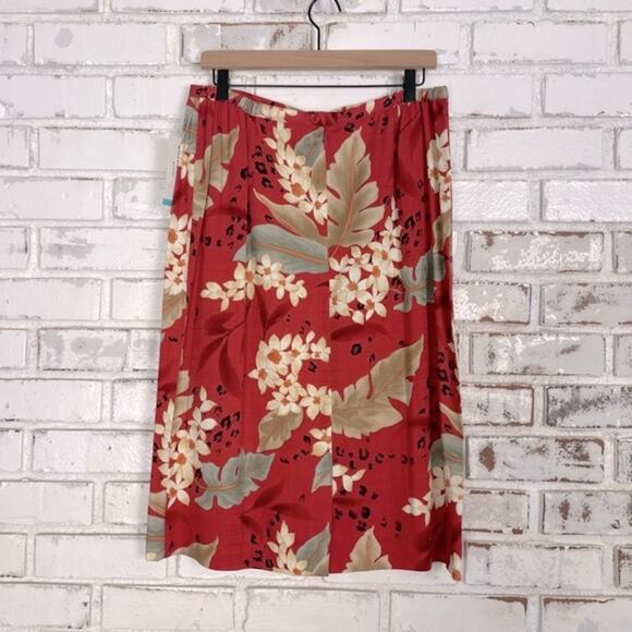 Alfred Dunner Floral Cheetah Print Red Cream Pleated Waist Midi Skirt Petite - Picture 5 of 8